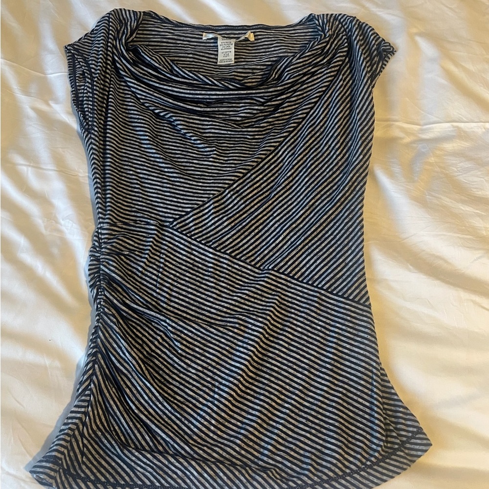 Black/navy blue and grey cowl neck top